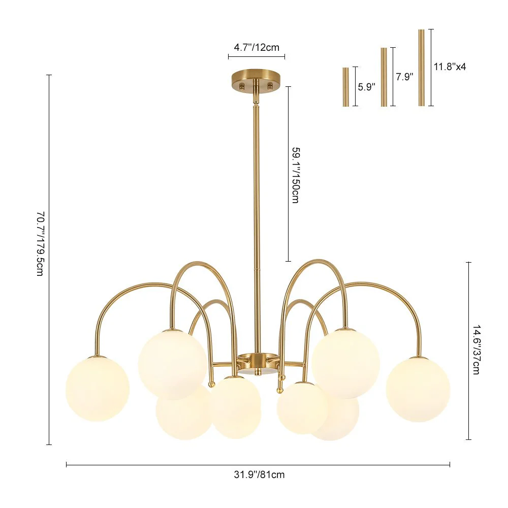 9-Light Goose Arm Opal Glass Bubble Tiered Chandelier - Image 9