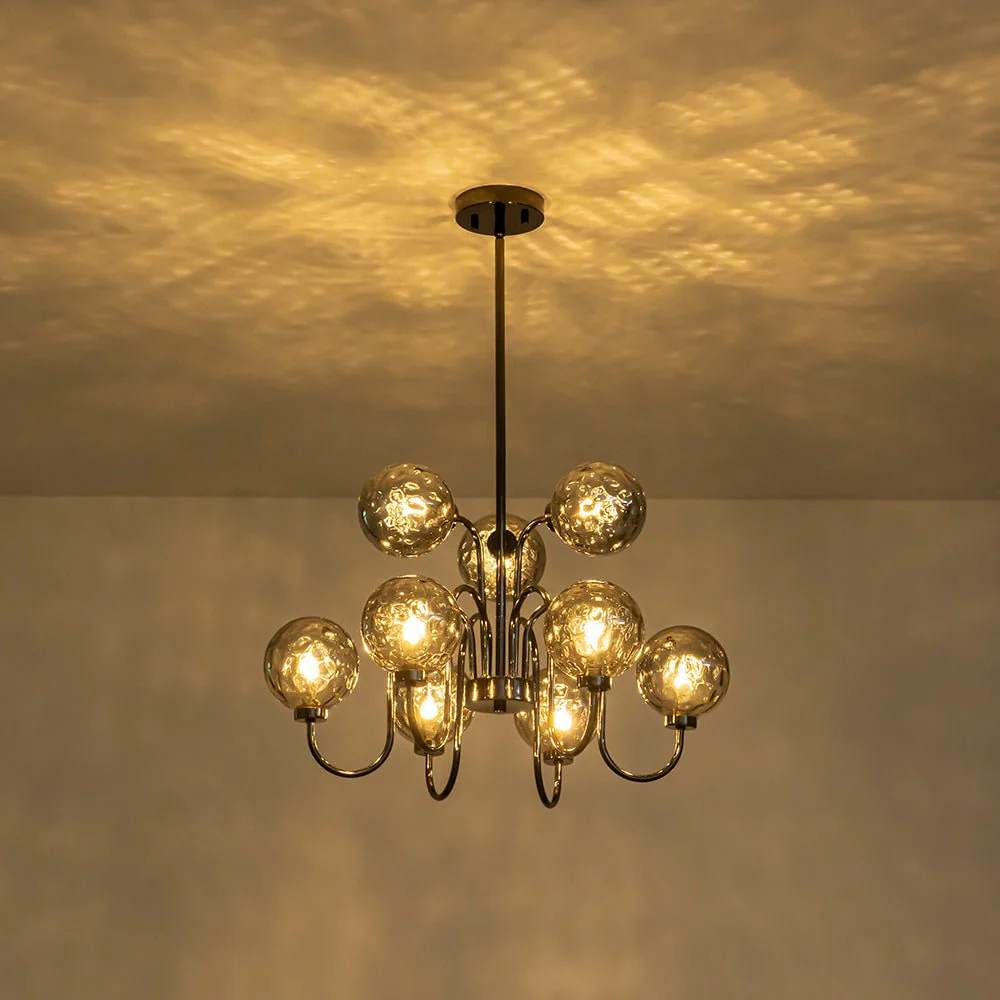 9-Light Hammered Smoked Glass Bubble Black Sputnik Chandelier - Image 10