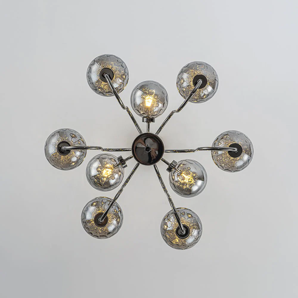9-Light Hammered Smoked Glass Bubble Black Sputnik Chandelier - Image 11