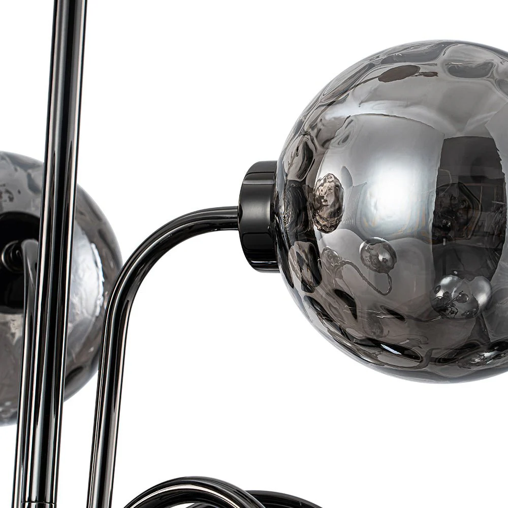 9-Light Hammered Smoked Glass Bubble Black Sputnik Chandelier - Image 12