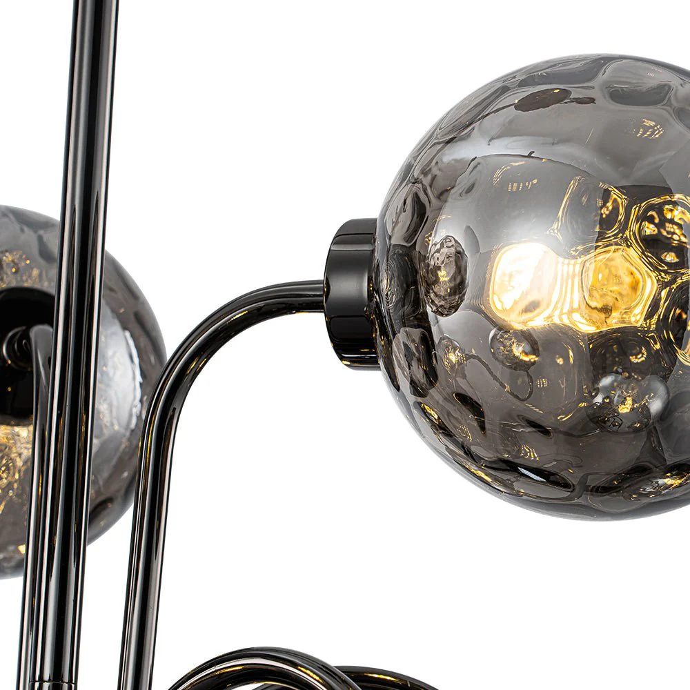 9-Light Hammered Smoked Glass Bubble Black Sputnik Chandelier - Image 13