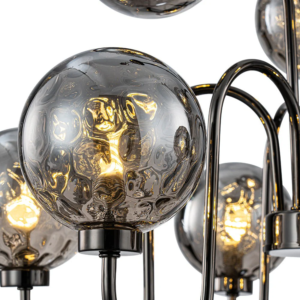 9-Light Hammered Smoked Glass Bubble Black Sputnik Chandelier - Image 14