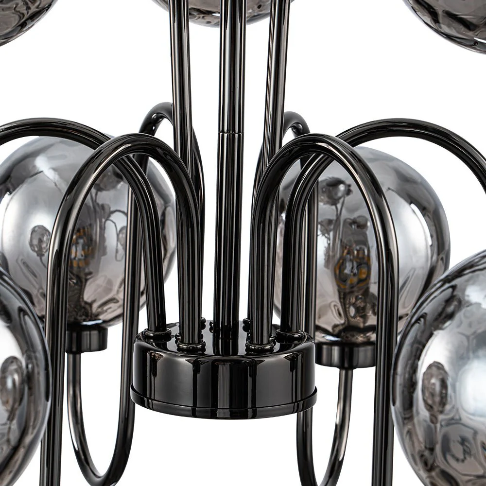 9-Light Hammered Smoked Glass Bubble Black Sputnik Chandelier - Image 15