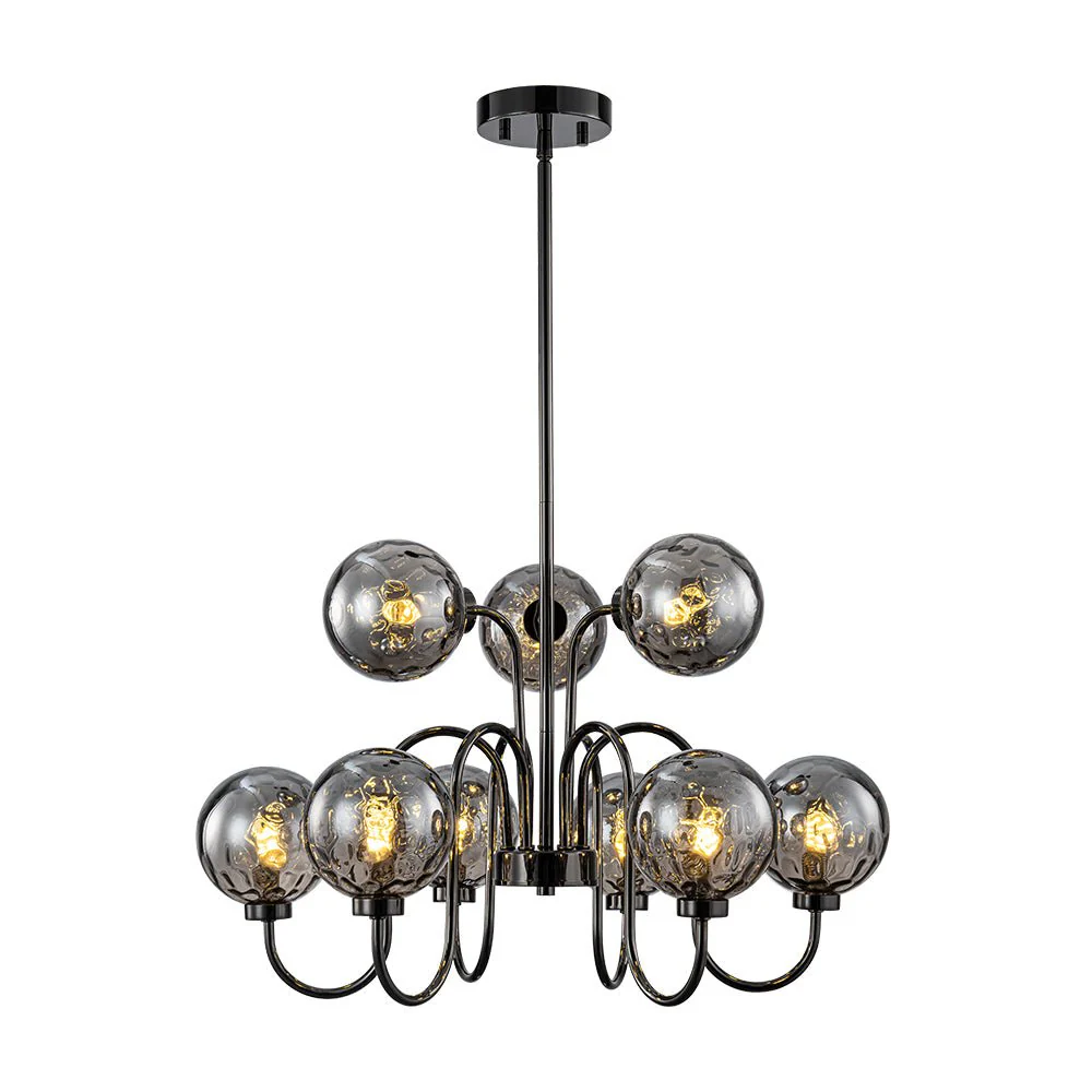 9-Light Hammered Smoked Glass Bubble Black Sputnik Chandelier - Image 3