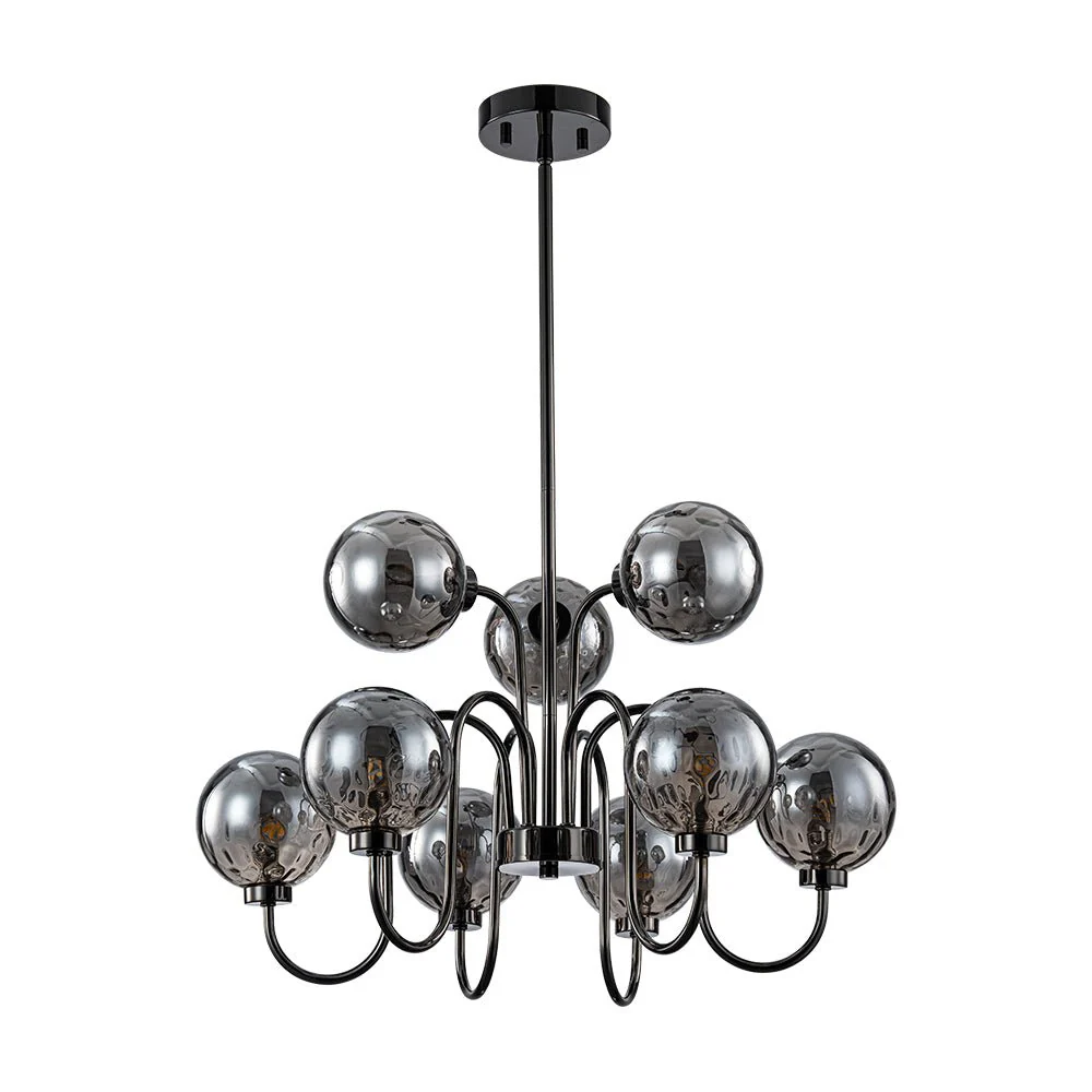 9-Light Hammered Smoked Glass Bubble Black Sputnik Chandelier - Image 4