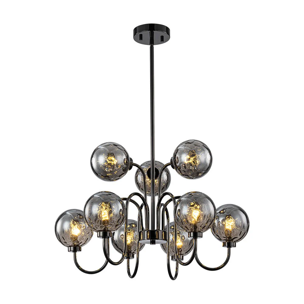 9-Light Hammered Smoked Glass Bubble Black Sputnik Chandelier - Image 5