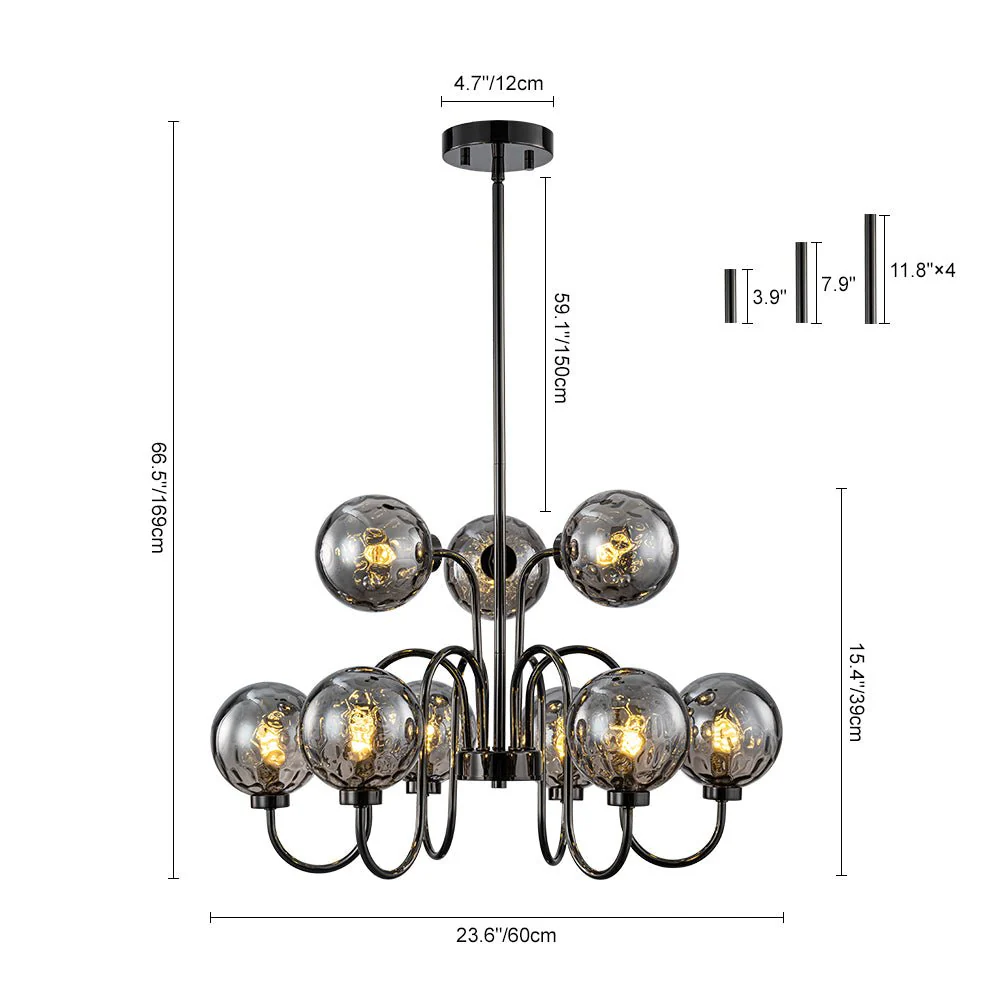 9-Light Hammered Smoked Glass Bubble Black Sputnik Chandelier - Image 6
