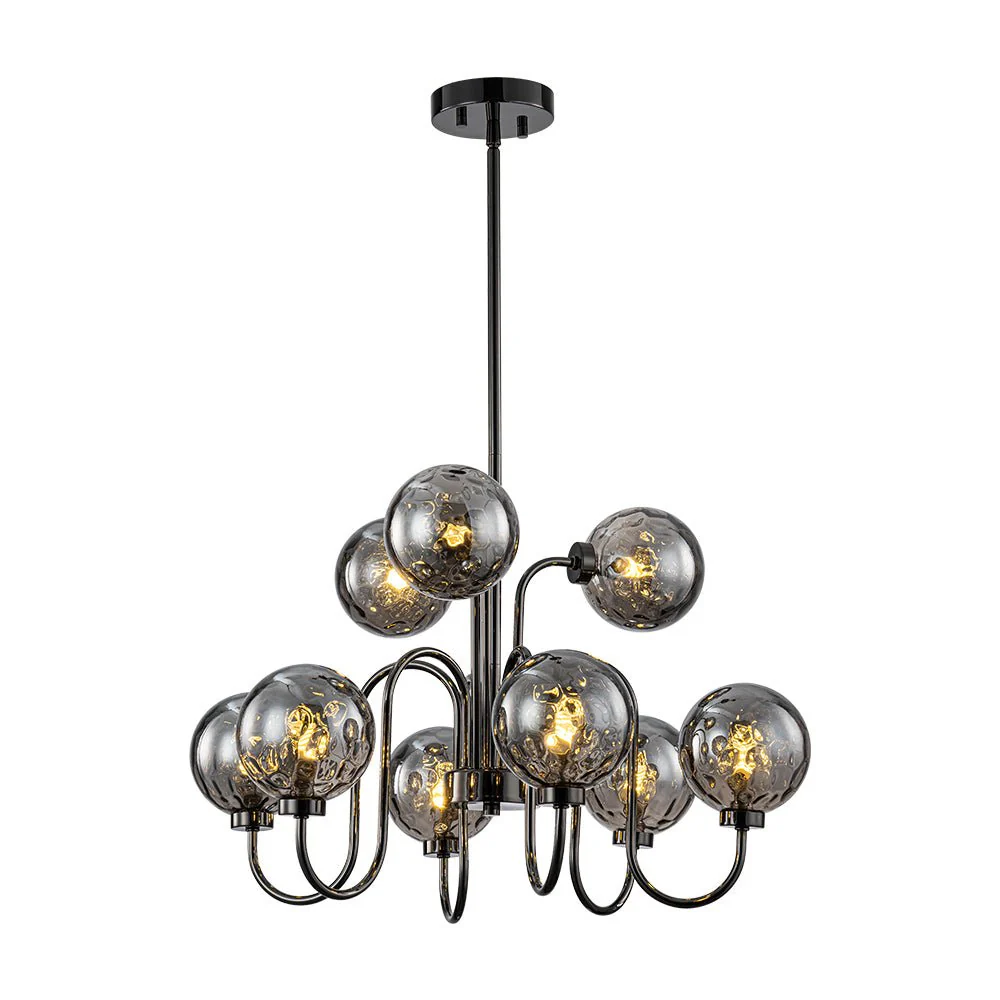 9-Light Hammered Smoked Glass Bubble Black Sputnik Chandelier - Image 8
