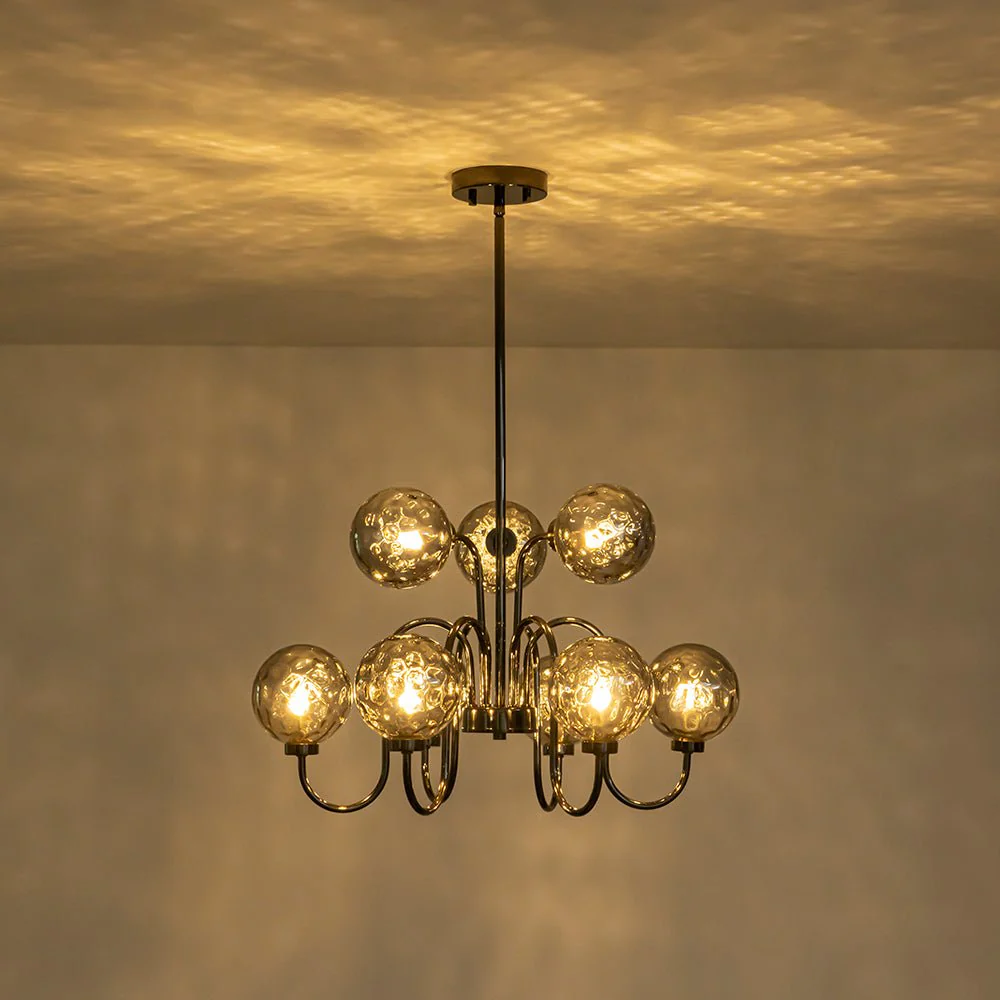 9-Light Hammered Smoked Glass Bubble Black Sputnik Chandelier - Image 9