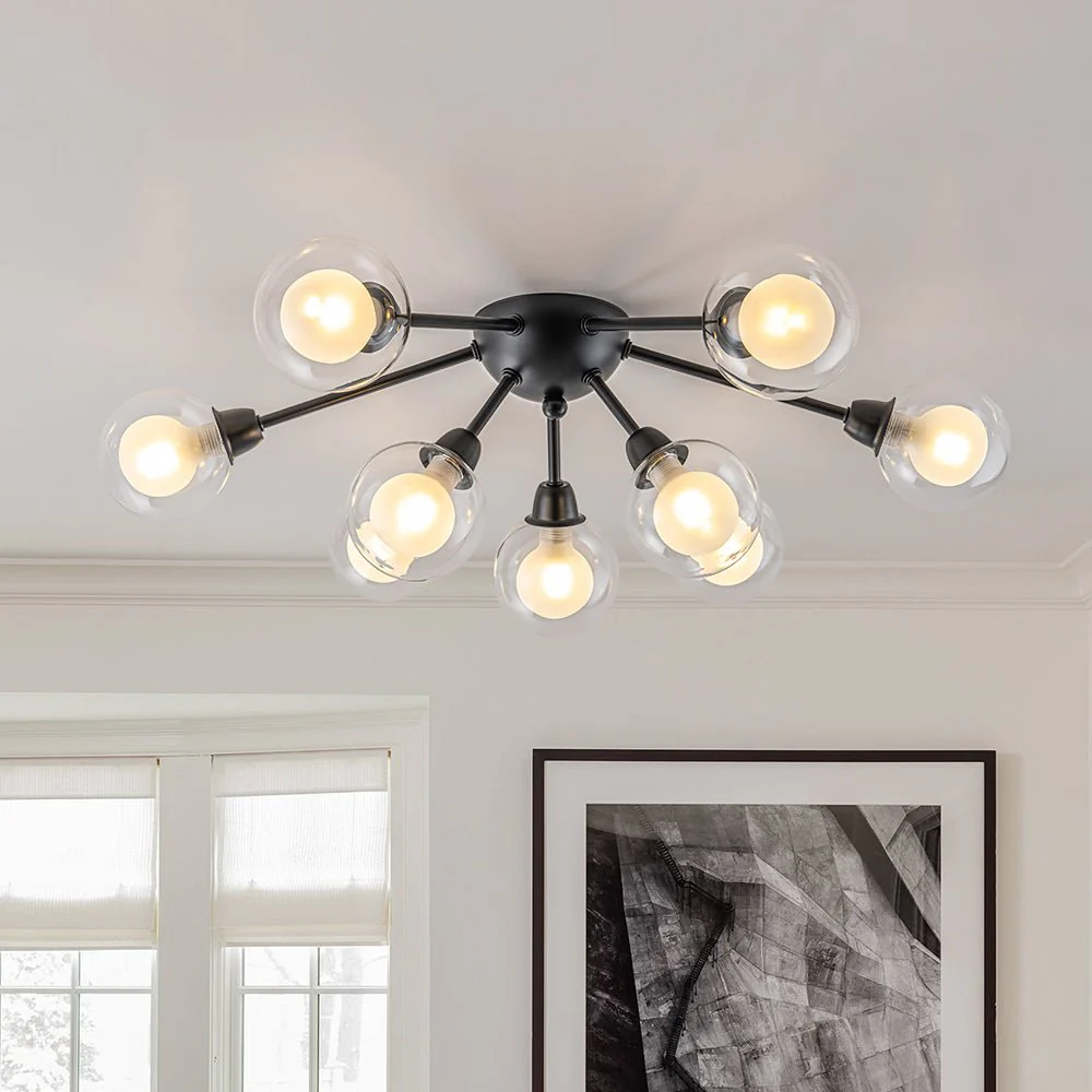9-Light Layered Glass Bubble Sputnik Semi Flush Chandelier - Image 3