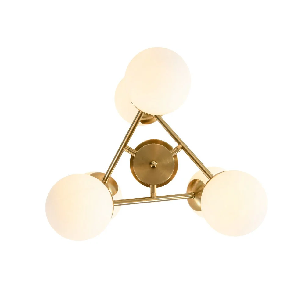 Adjustable Opal Glass Globe Brass Sputnik Semi Flush Mount - Image 10