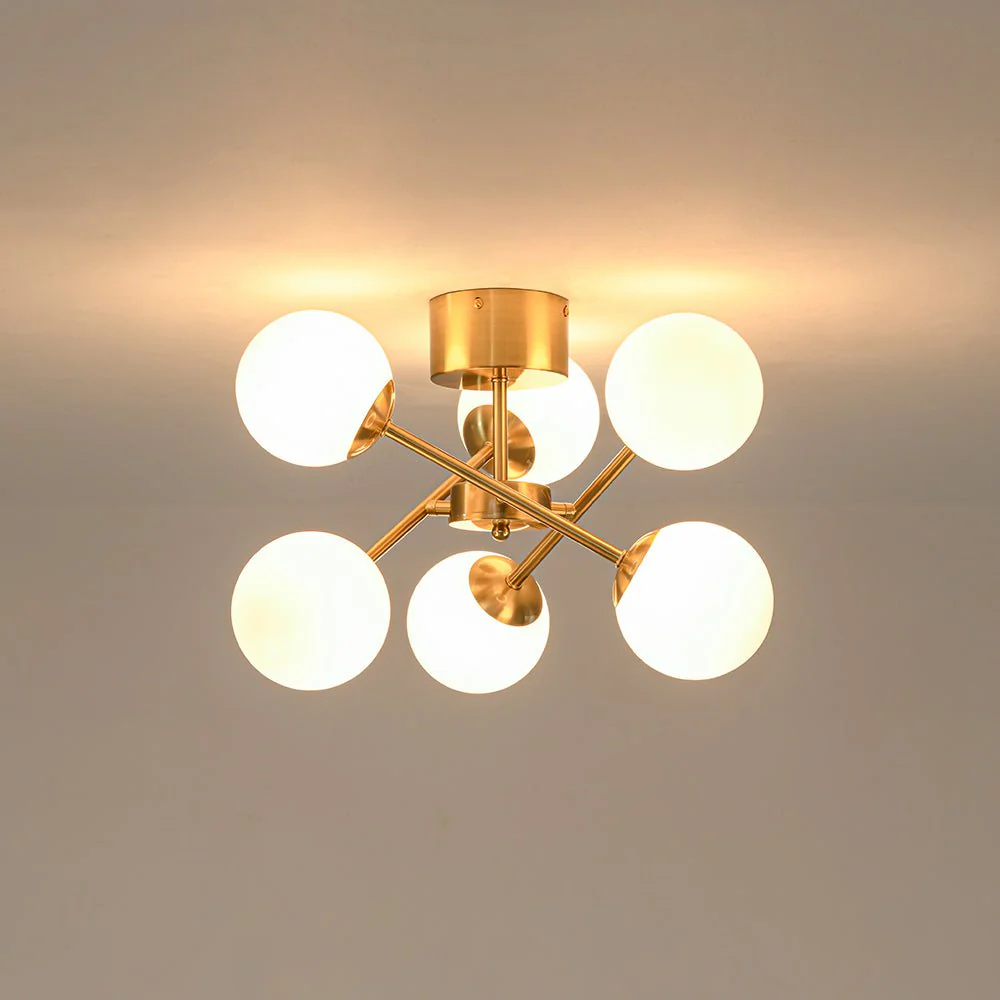 Adjustable Opal Glass Globe Brass Sputnik Semi Flush Mount - Image 11
