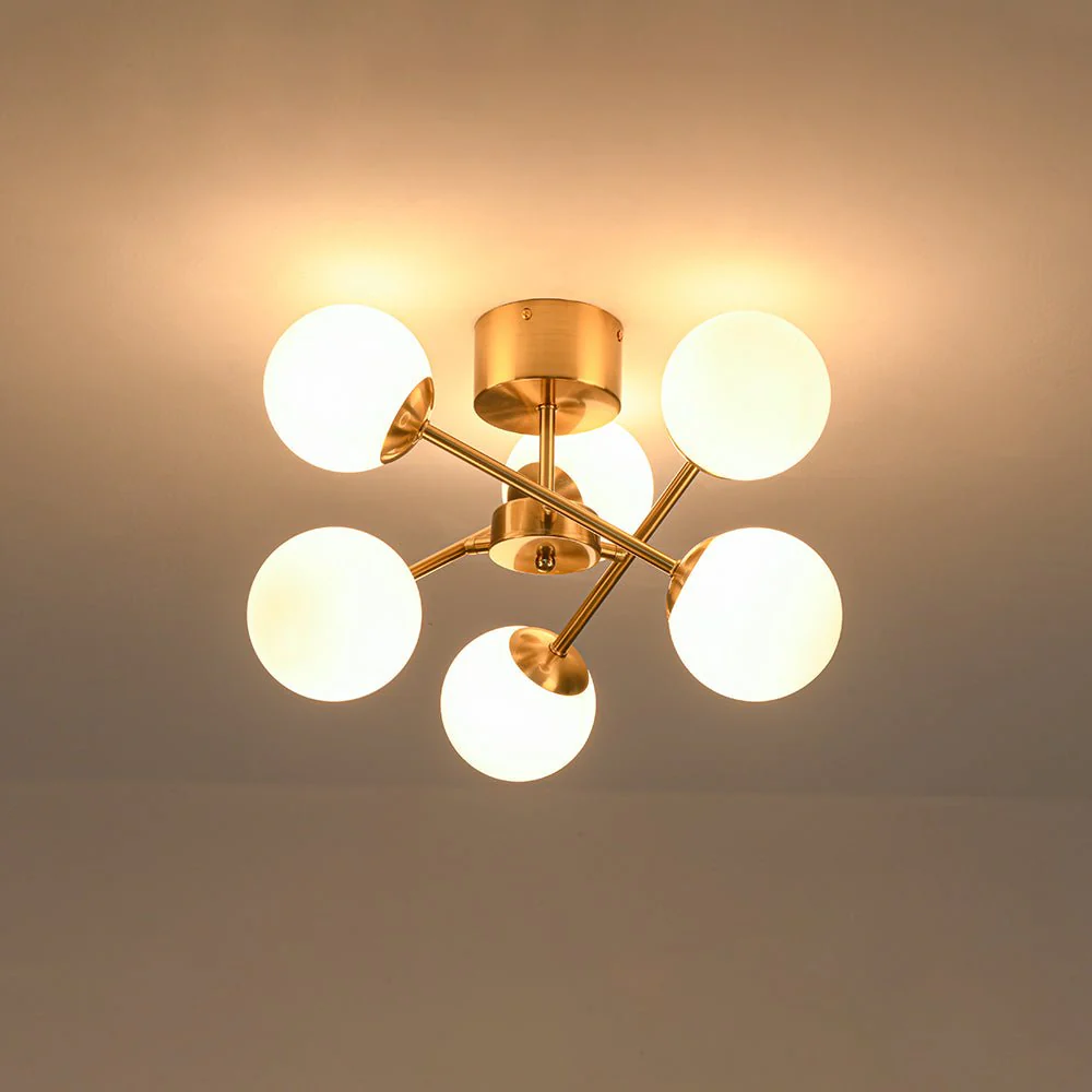 Adjustable Opal Glass Globe Brass Sputnik Semi Flush Mount - Image 12