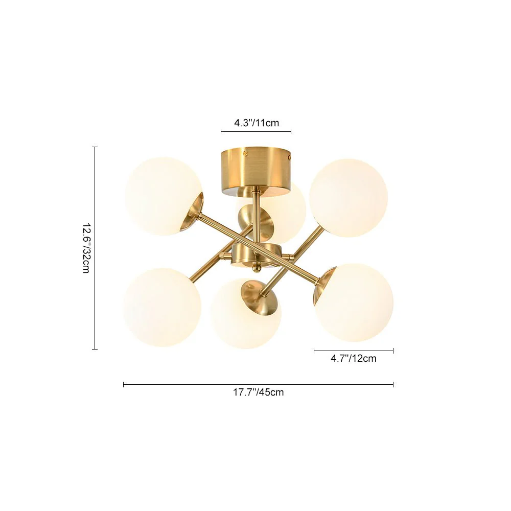 Adjustable Opal Glass Globe Brass Sputnik Semi Flush Mount - Image 13
