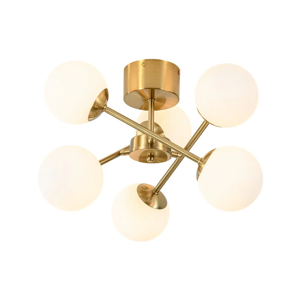 Adjustable Opal Glass Globe Brass Sputnik Semi Flush Mount - Image 3