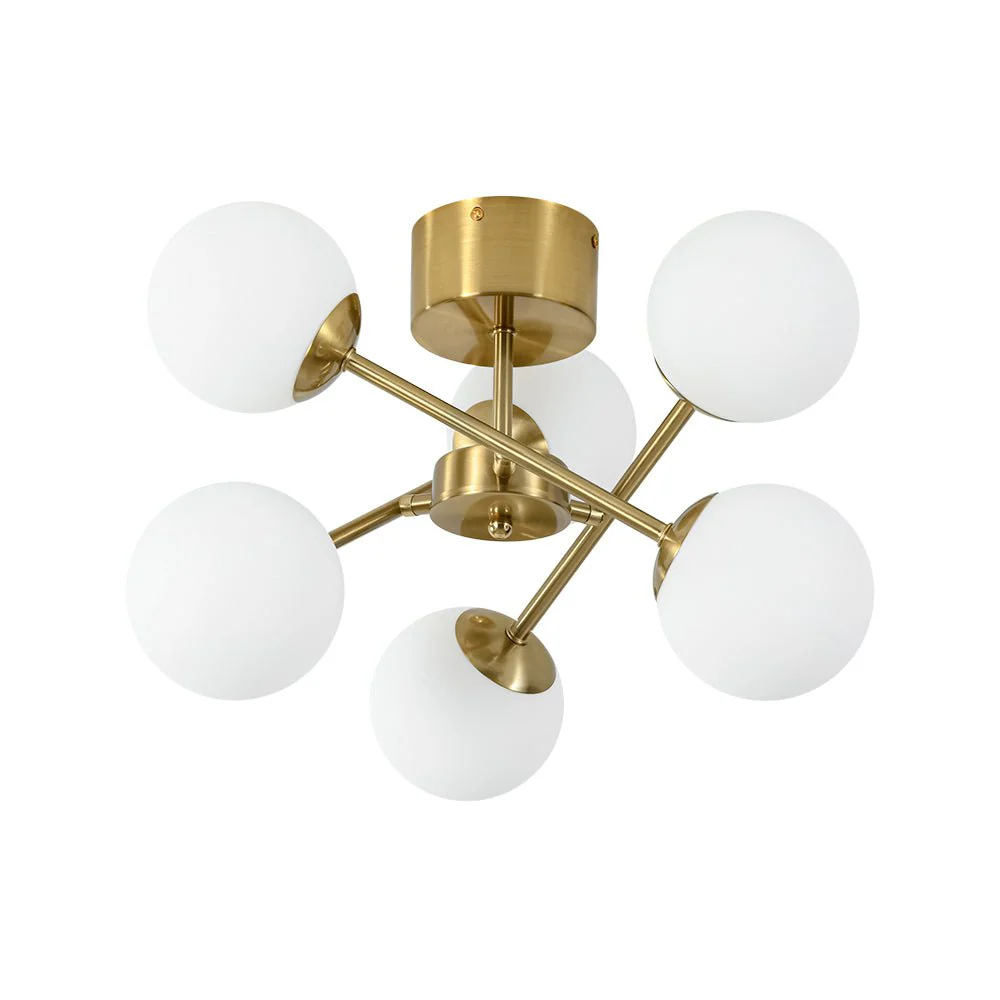 Adjustable Opal Glass Globe Brass Sputnik Semi Flush Mount - Image 4