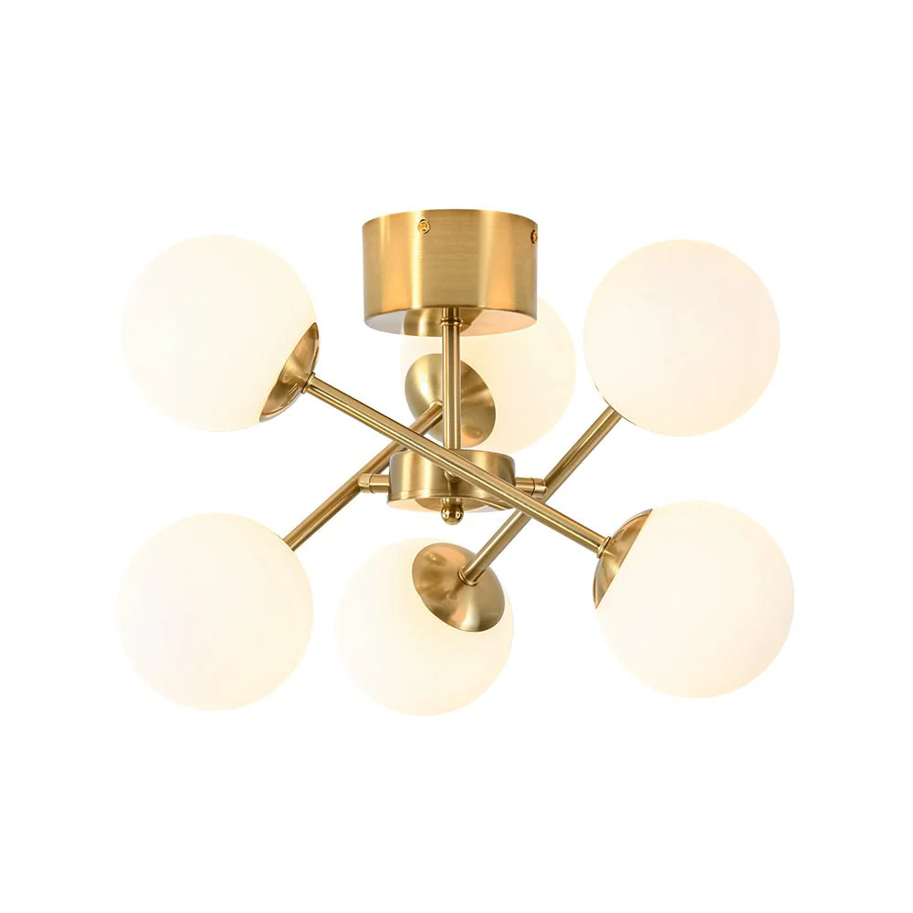 Adjustable Opal Glass Globe Brass Sputnik Semi Flush Mount - Image 5
