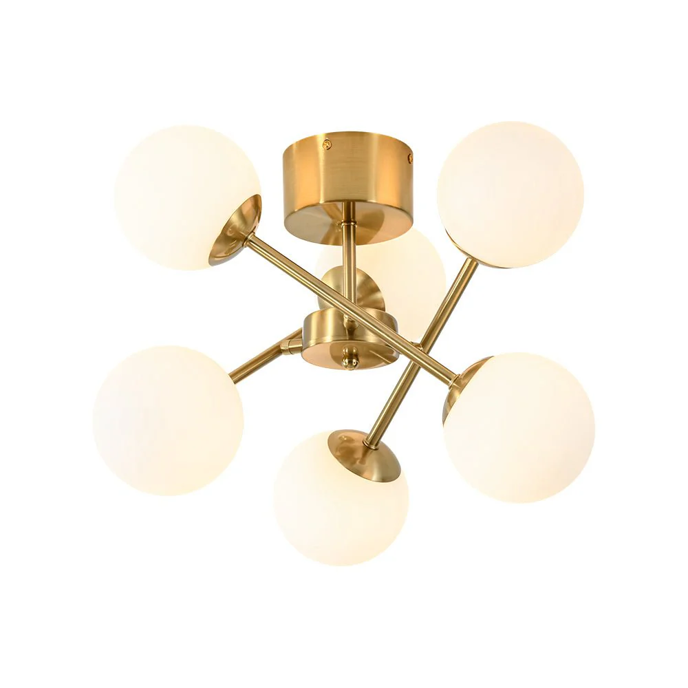 Adjustable Opal Glass Globe Brass Sputnik Semi Flush Mount - Image 6