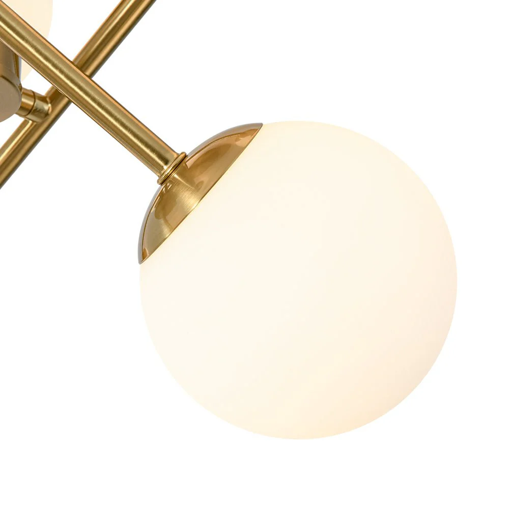 Adjustable Opal Glass Globe Brass Sputnik Semi Flush Mount - Image 7