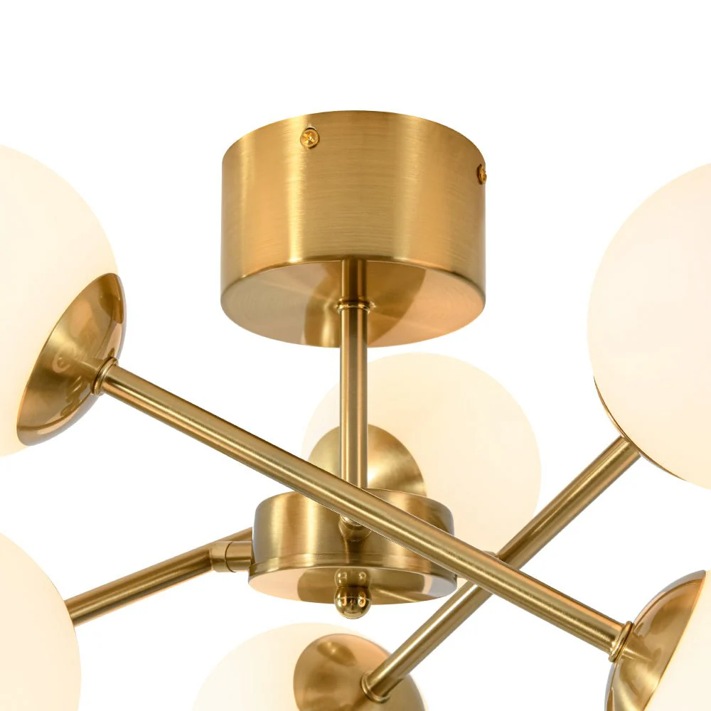 Adjustable Opal Glass Globe Brass Sputnik Semi Flush Mount - Image 9