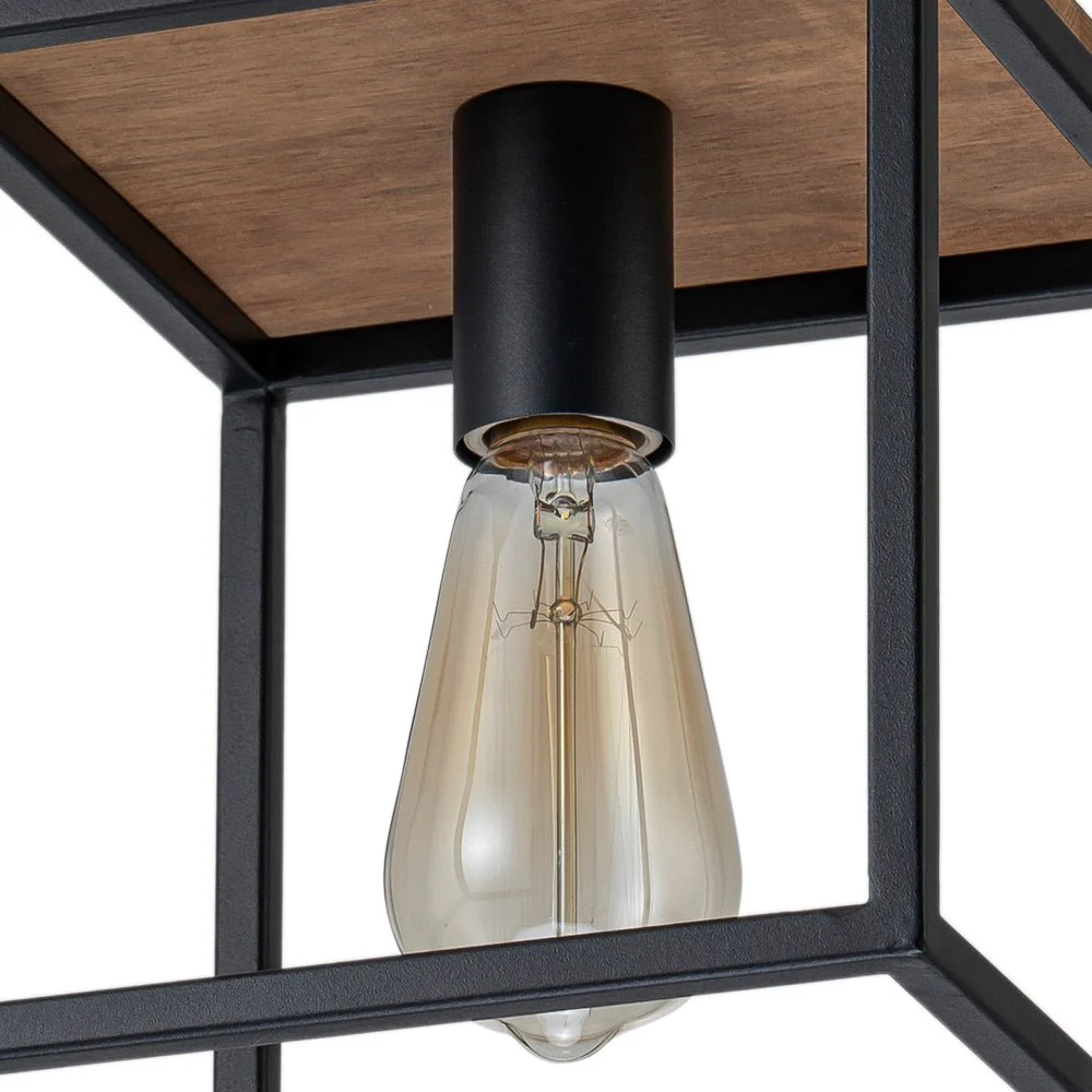 Aged Oak Iron Square Cage Single Kitchen Pendant Light - Image 10