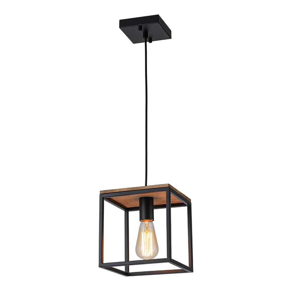 Aged Oak Iron Square Cage Single Kitchen Pendant Light - Image 3