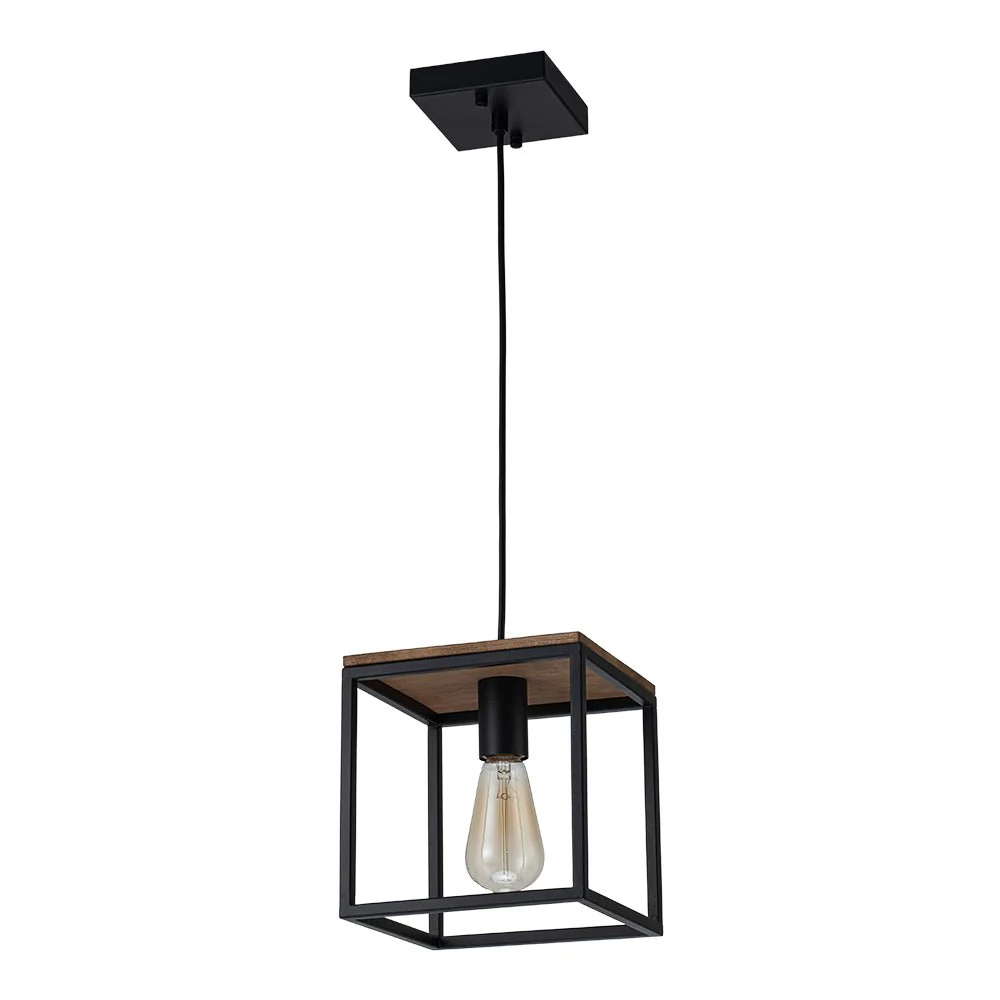 Aged Oak Iron Square Cage Single Kitchen Pendant Light - Image 4