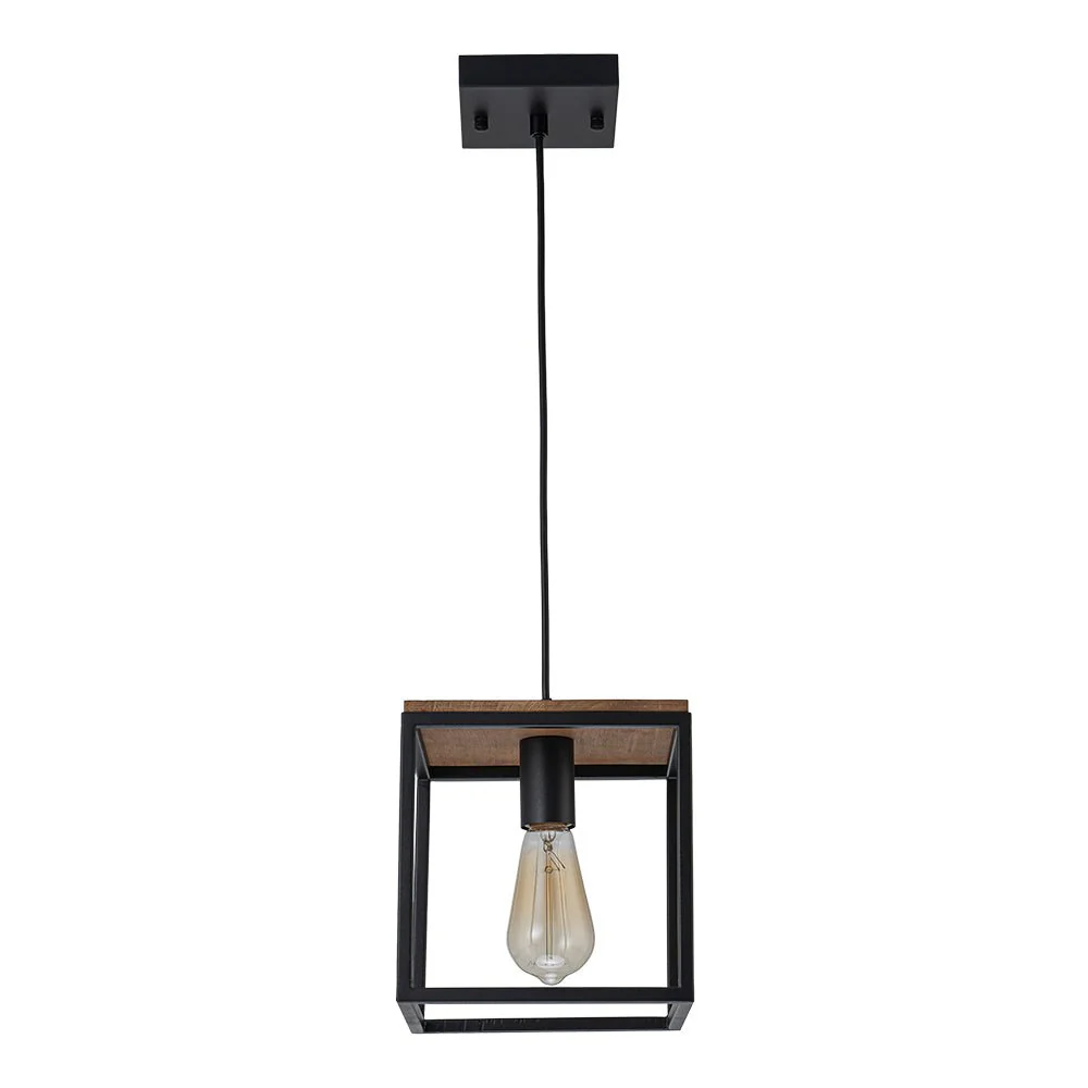 Aged Oak Iron Square Cage Single Kitchen Pendant Light - Image 6
