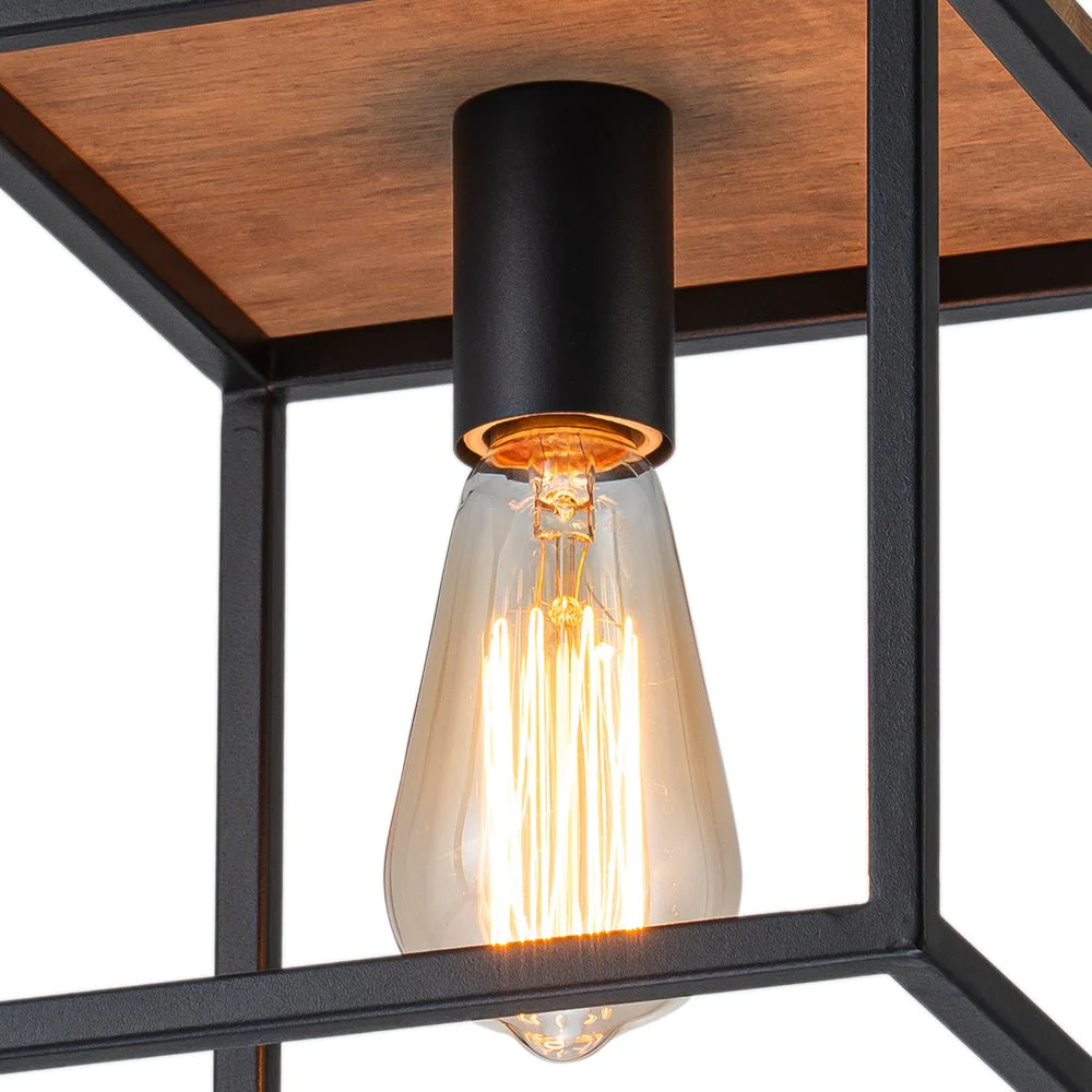 Aged Oak Iron Square Cage Single Kitchen Pendant Light - Image 9