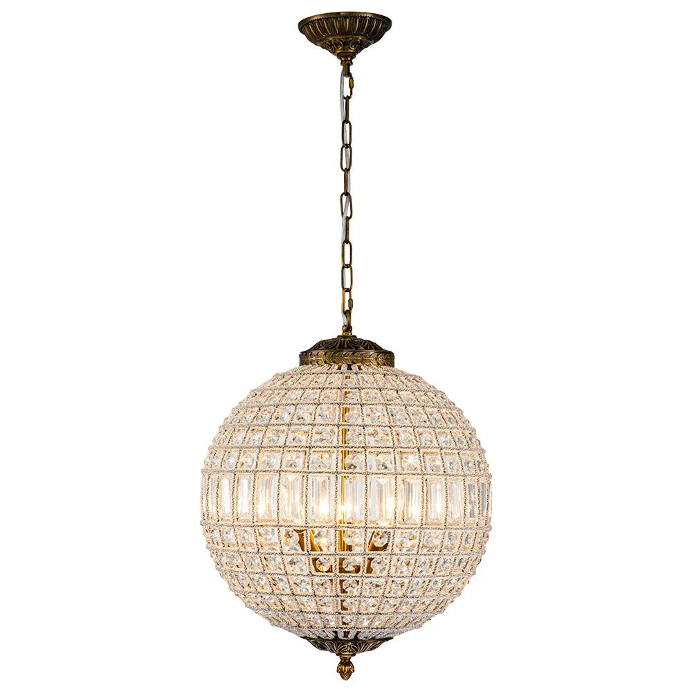 Antique Brass Crystal Globe Chandelier - Image 5