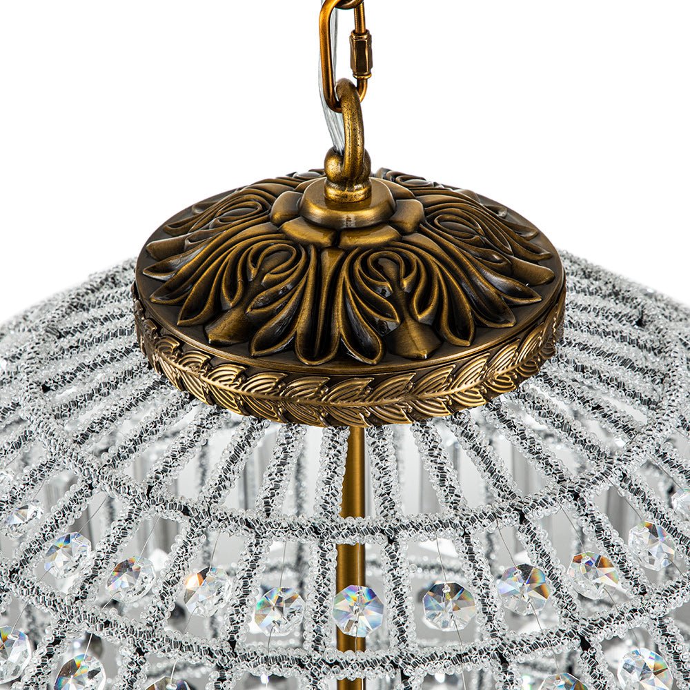 Antique Brass Crystal Globe Chandelier - Image 6