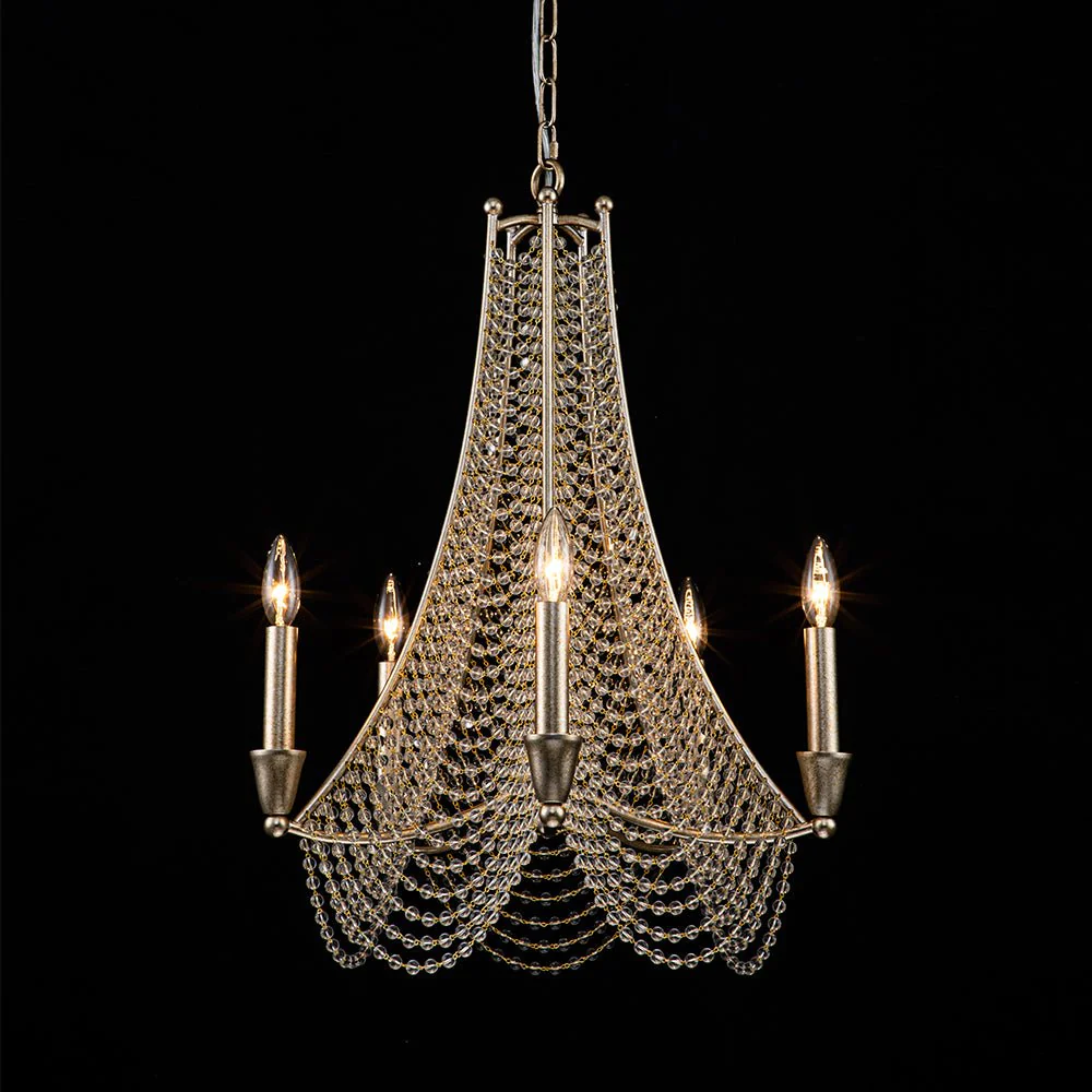 Antique Candle Style Crystal Bead Empire Chandelier - Image 9