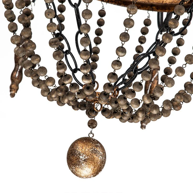 Antique Wood Beaded Empire Chandelier - Image 10