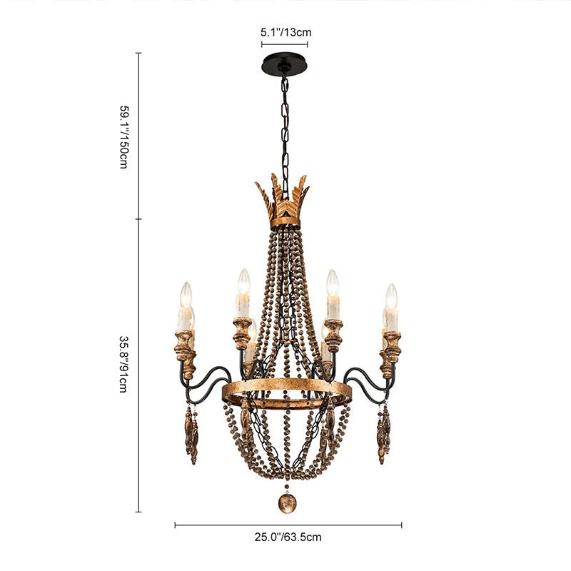 Antique Wood Beaded Empire Chandelier - Image 12