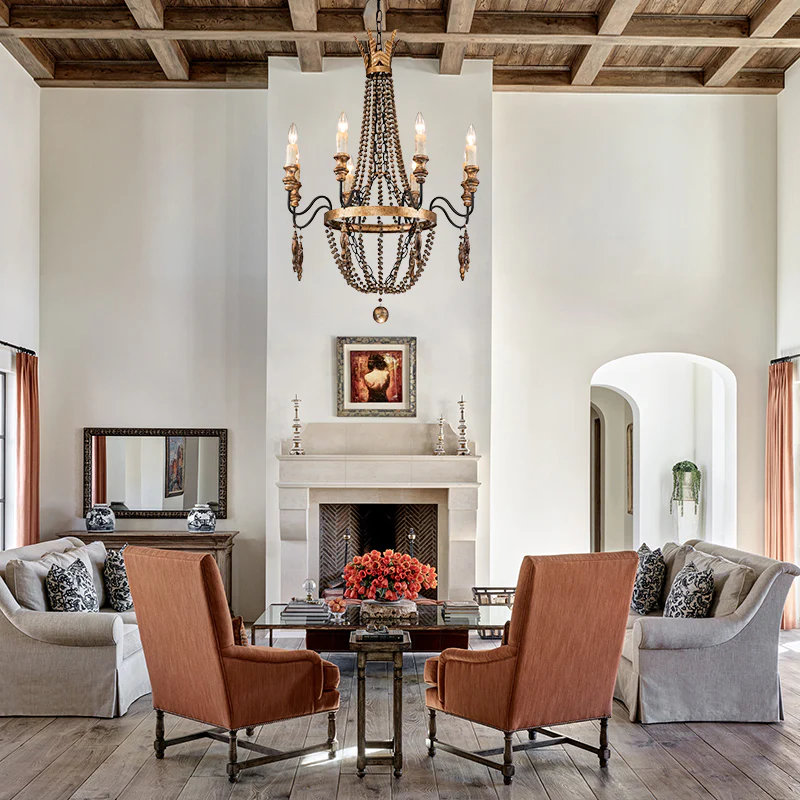Antique Wood Beaded Empire Chandelier - Image 2