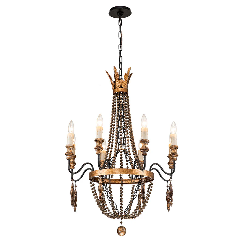 Antique Wood Beaded Empire Chandelier - Image 3