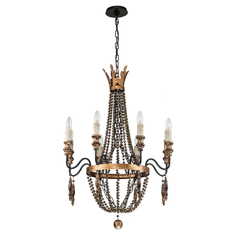 Antique Wood Beaded Empire Chandelier - Image 4
