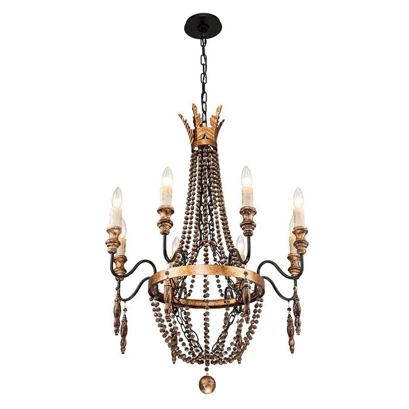 Antique Wood Beaded Empire Chandelier - Image 5