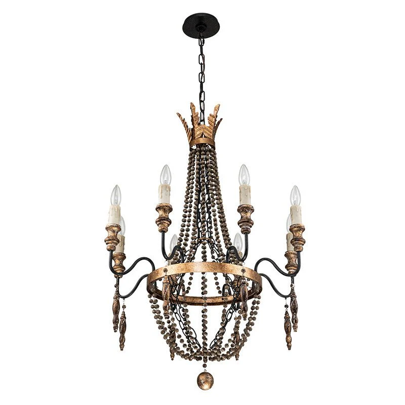 Antique Wood Beaded Empire Chandelier - Image 6