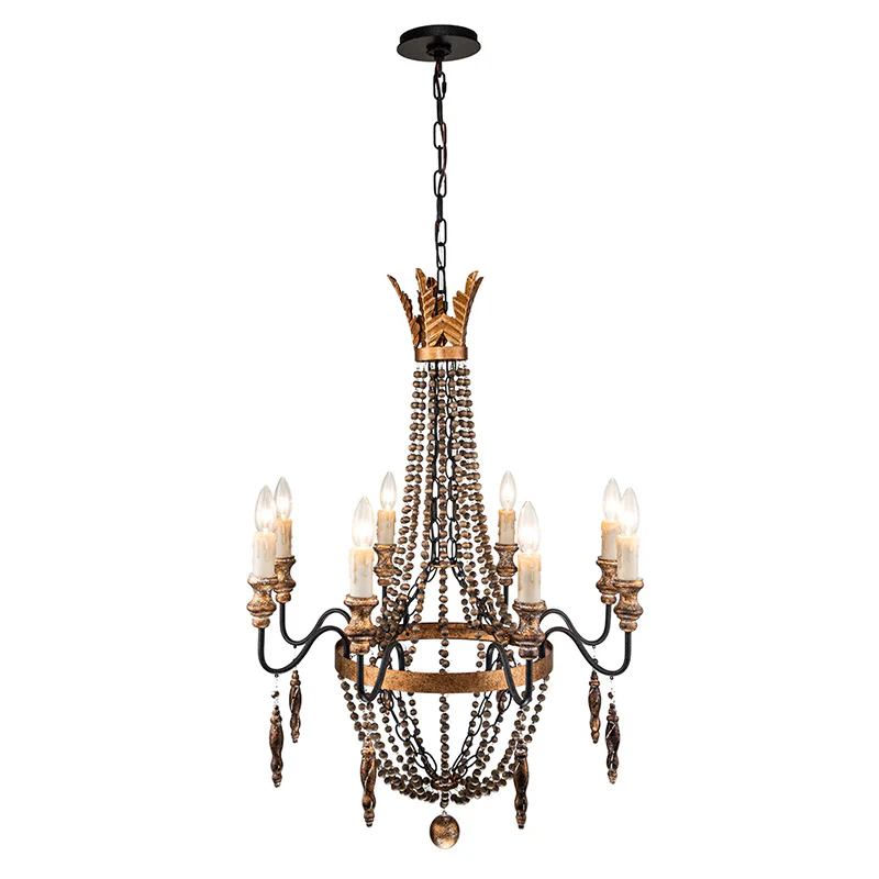 Antique Wood Beaded Empire Chandelier - Image 7