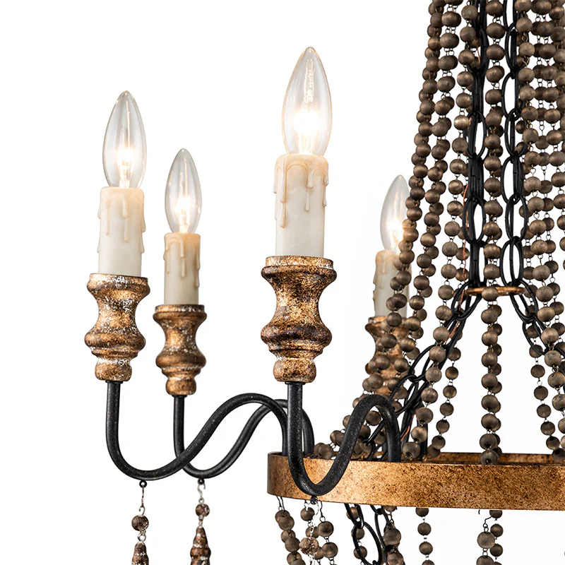 Antique Wood Beaded Empire Chandelier - Image 8