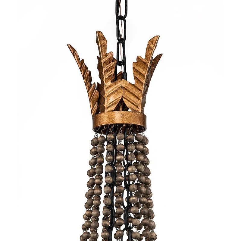Antique Wood Beaded Empire Chandelier - Image 9