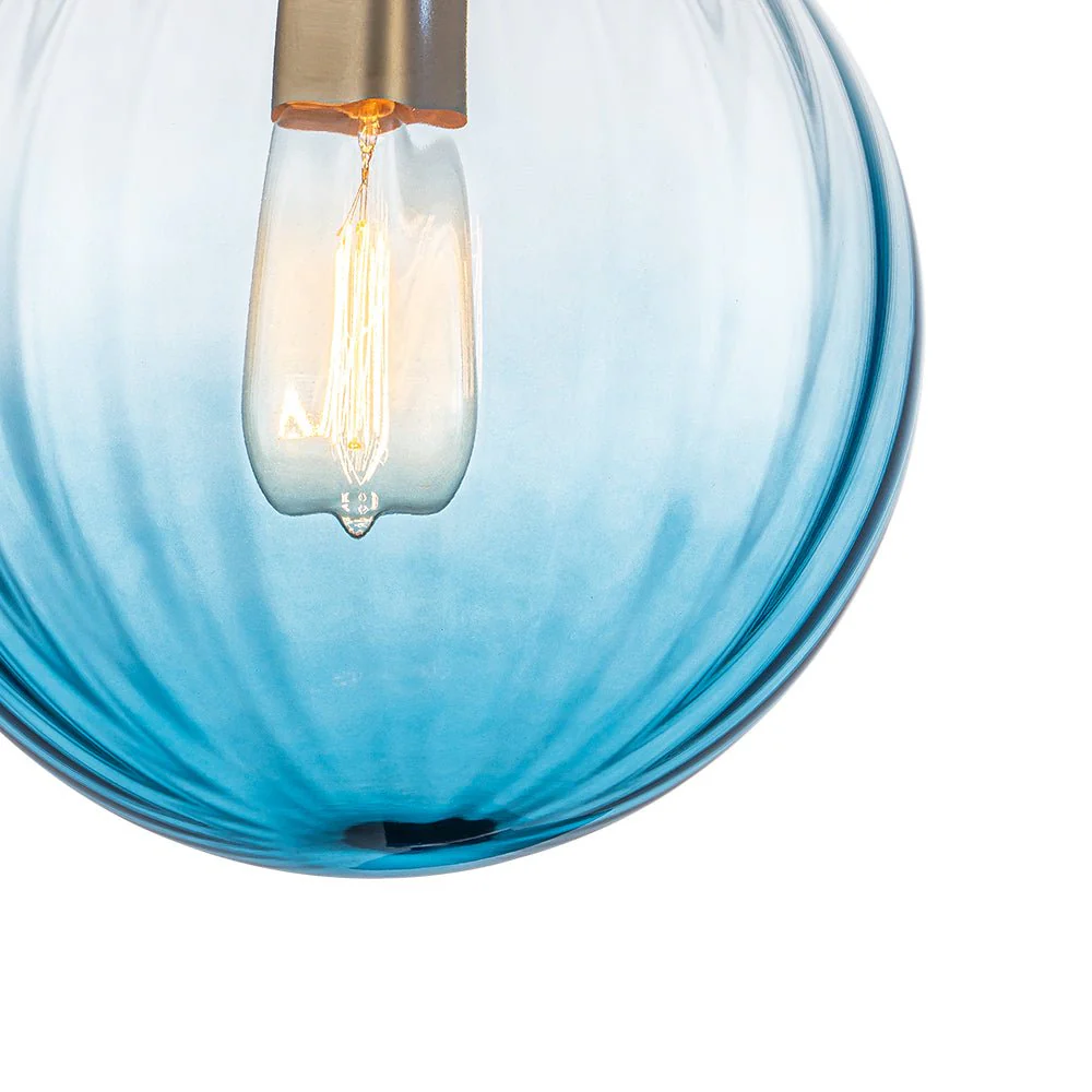 Art Deco 1-Light Blue Ribbed Glass Globe Semi Flush Mount - Image 13