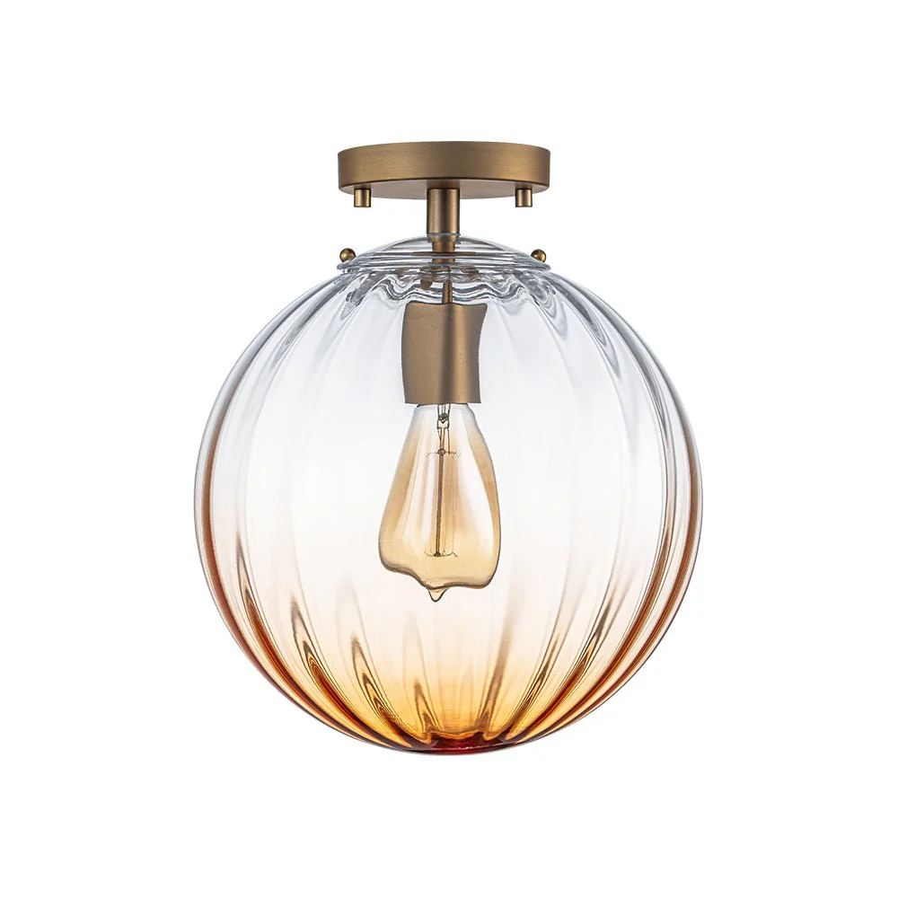 Art Deco 1-Light Blue Ribbed Glass Globe Semi Flush Mount - Image 14