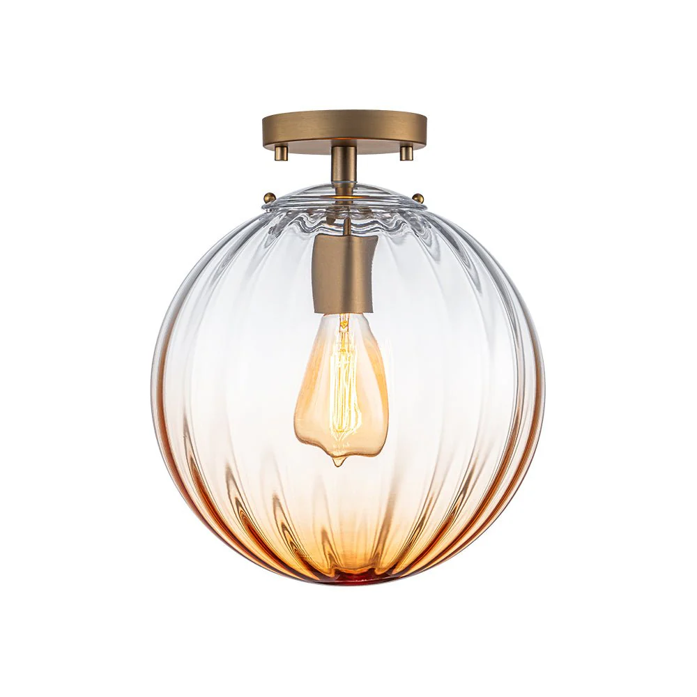 Art Deco 1-Light Blue Ribbed Glass Globe Semi Flush Mount - Image 15