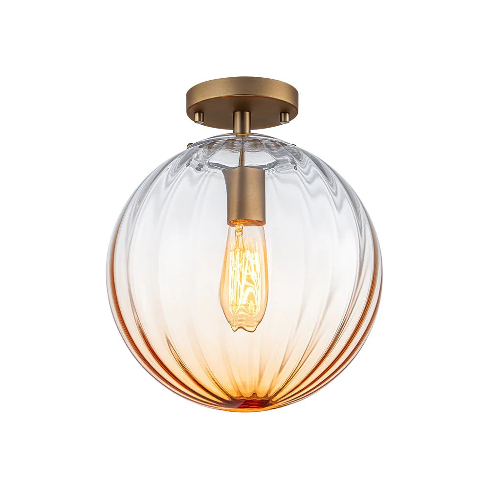 Art Deco 1-Light Blue Ribbed Glass Globe Semi Flush Mount - Image 16