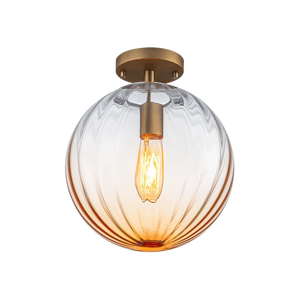 Art Deco 1-Light Blue Ribbed Glass Globe Semi Flush Mount - Image 17