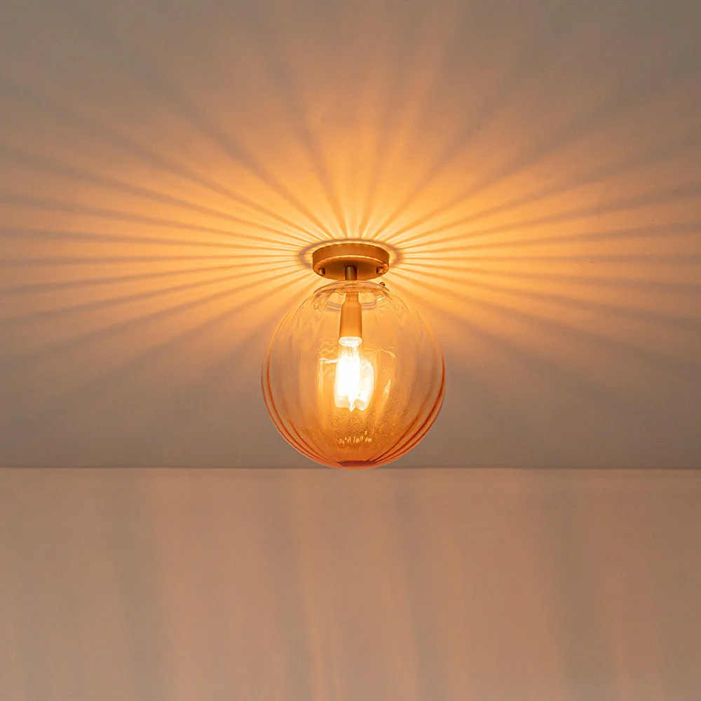 Art Deco 1-Light Blue Ribbed Glass Globe Semi Flush Mount - Image 18