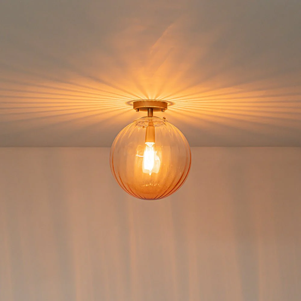 Art Deco 1-Light Blue Ribbed Glass Globe Semi Flush Mount - Image 19