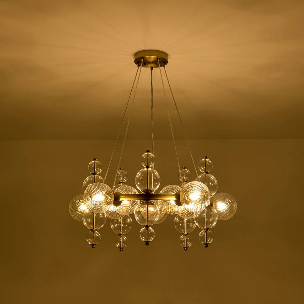 Art Deco 10-Light Glass Globe Bubble Circle Chandelier - Image 10